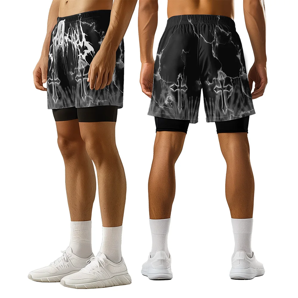 

Original design Summer Dark Cross Street hip hop trend style 3D Premium print casual flag basketball style shorts