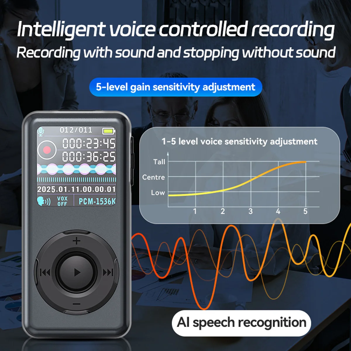 3-in-1 Digital Voice Recorder 1536Kbps Lossles Recording Clip-On MP3 Player TXT E-Book Reader Intelligent VOX for Student/Lawyer