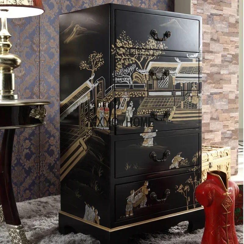 Modern Simple Chinese Style Retro Black Painted Chest of Drawers Building Model Room Villa Decoration Display Storage Cabinet