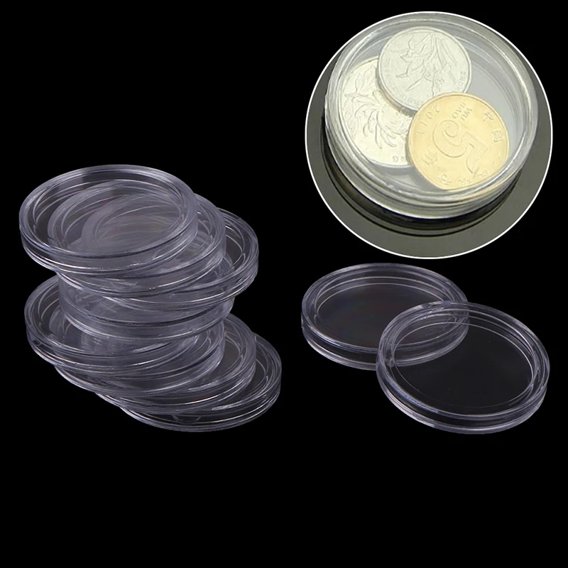 10Pcs 32mm plastic round applied clear cases coin storage capsules holder