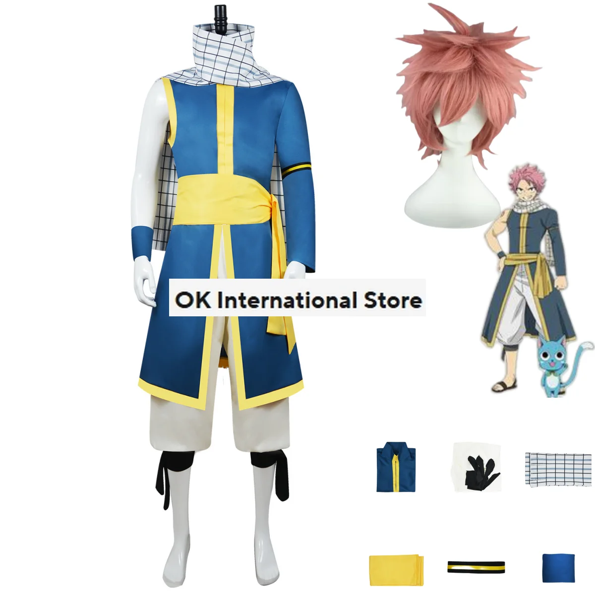 Anime Fairy Tail 100 Years Quest Etherious Natsu Dragneel Cosplay Costume parrucca Blue Cape Uniform Man Halloween Carnival Suit