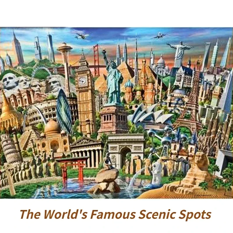 80*60cm Adult 1500pcs Paper Jigsaw Puzzle The World's Famous Scenic Spots Landscape Paintings Stress Reducing Toy Christmas Gift