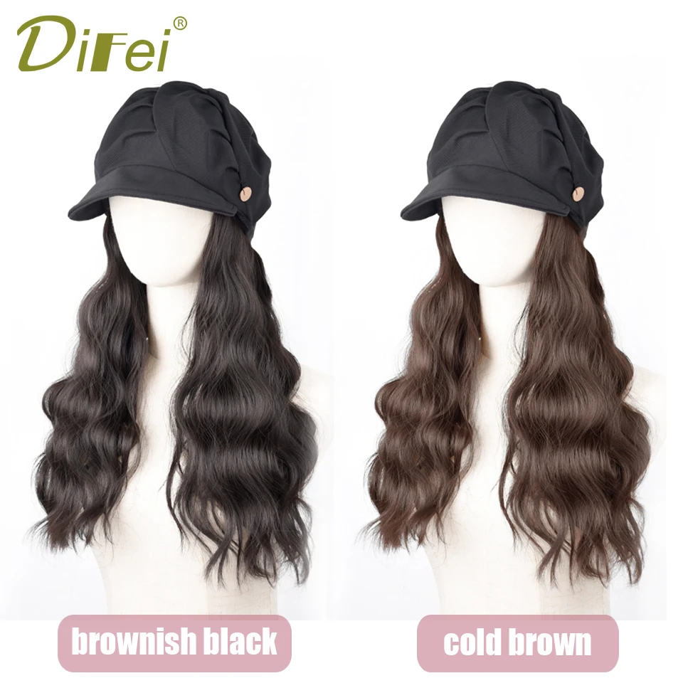 DIFEI-Sombrero de pelo largo ondulado para mujer, peluca sintética, boina de nubes esponjosas, moda de verano y otoño