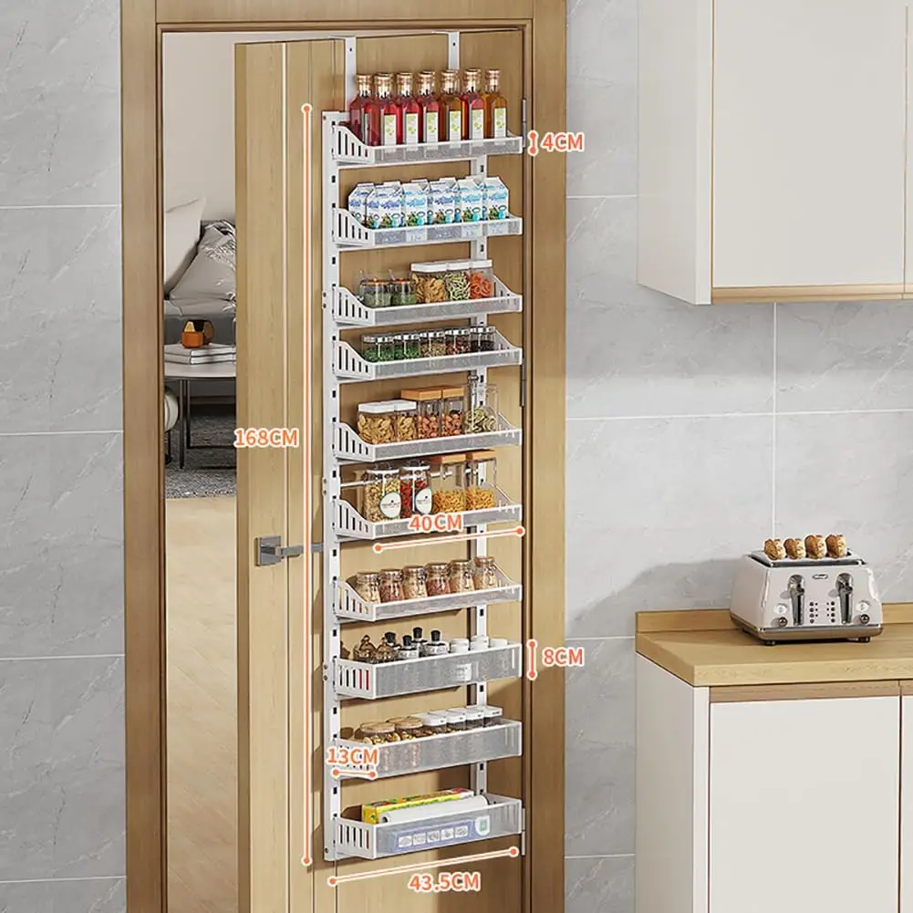 Organizzatore per spezie da appendere alla porta, ideale per ristoranti e attività commerciali, con 10 ripiani regolabili, realizzato in metallo, da montare sulla porta senza bisogno di forare,