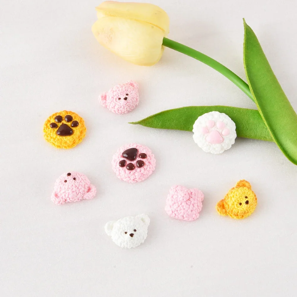 Cabujones planos de resina de la serie de osos para galletas, 10 piezas, para horquilla, álbum de recortes, joyería artesanal, accesorios de decoración