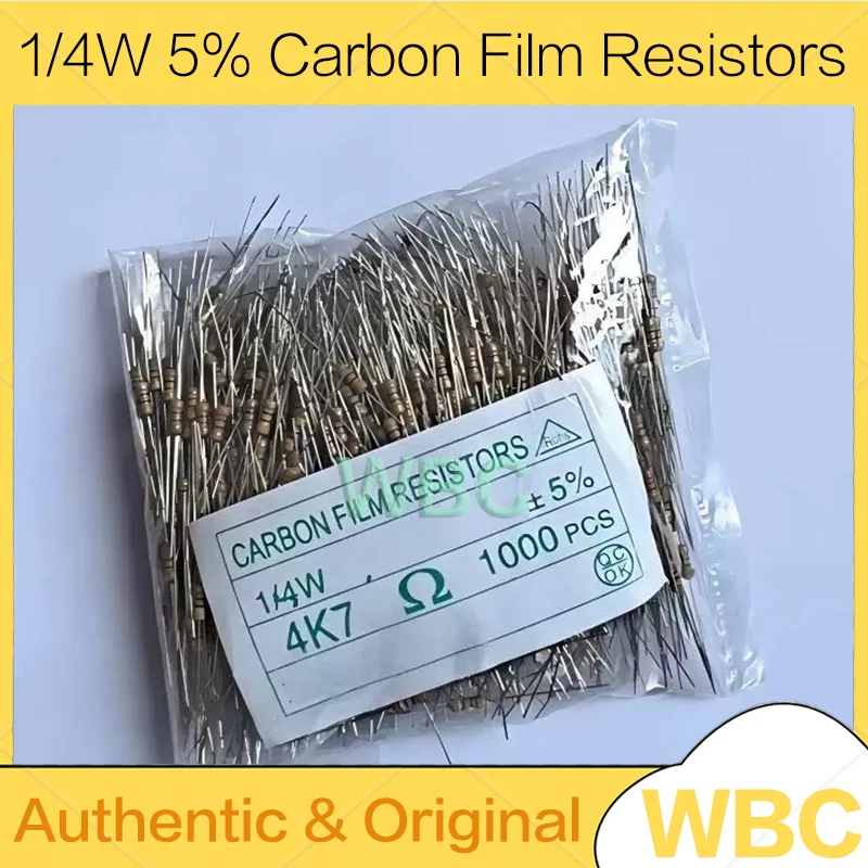 1000PCS 5% 1/4W 0.25W Carbon Film Resistors 1R~1M 0R 10R 100R 220R 330R 1K 2.2K 4.7K 10K 22K 47K 100K 220K 470K Ohm Resistance