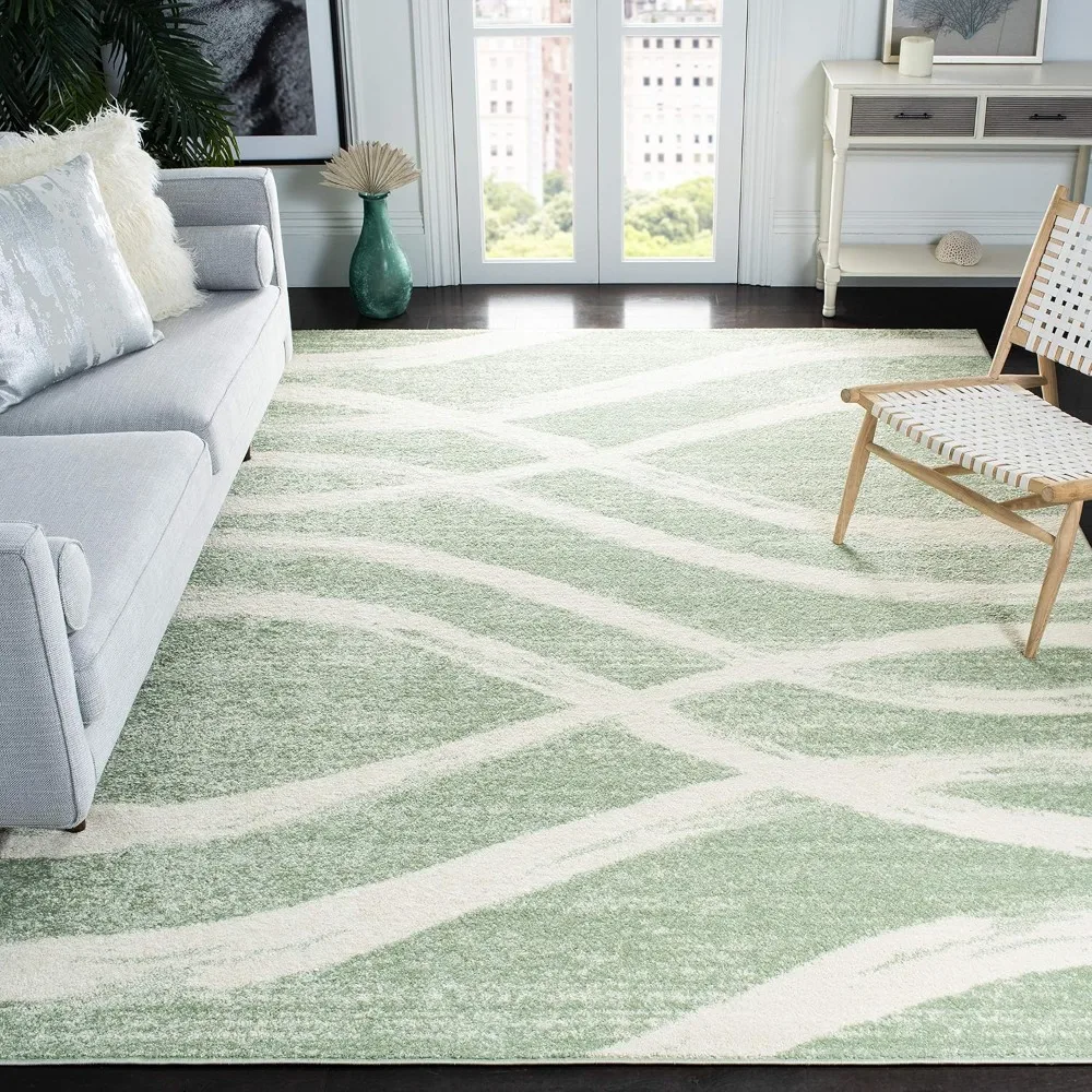 Adirondack Collection Area Rug - 8' x 10', Sage & Cream, Modern Wave Distressed Design, Non-Shedding & Easy Care