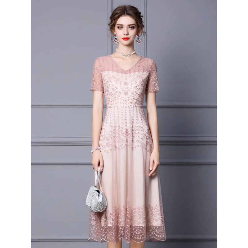 Fairy Dress High-End Women's Clothing Machine Embroidery Slimming Long Formal Dress2024New Summer Clothes