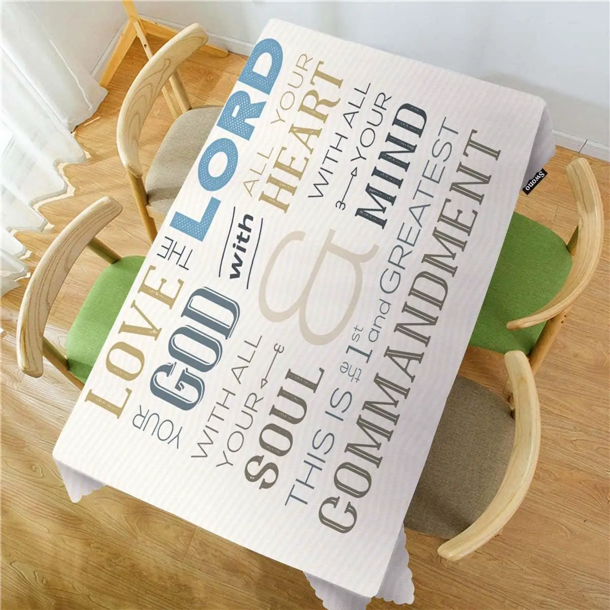 Elegant White Scripture Tablecloth for Dining Table Decor Christian Bible Verse God All Your Heart Quotes Home Table Cover Runne