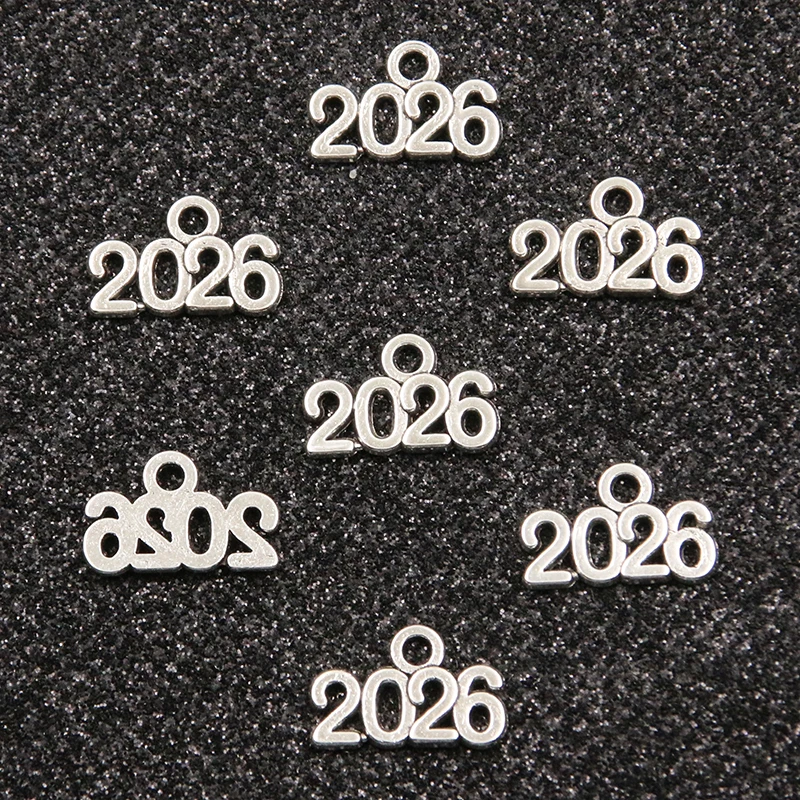 60pcs Charms Letter 2023 2024 2025 2026 Year 10*14mm Pendants Antique Jewelry Making DIY Handmade Craft