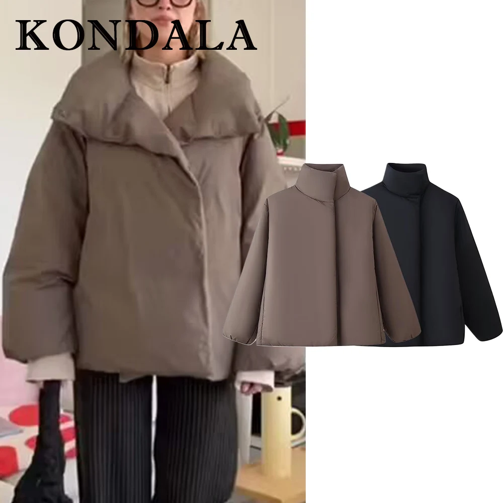 KONDALA أنيقة خمر براون أنيقة الموضة الحديثة 2025 الشتاء المرأة سترة دافئة الشارع الشهير الوقوف طوق زر الإناث أبلى #1