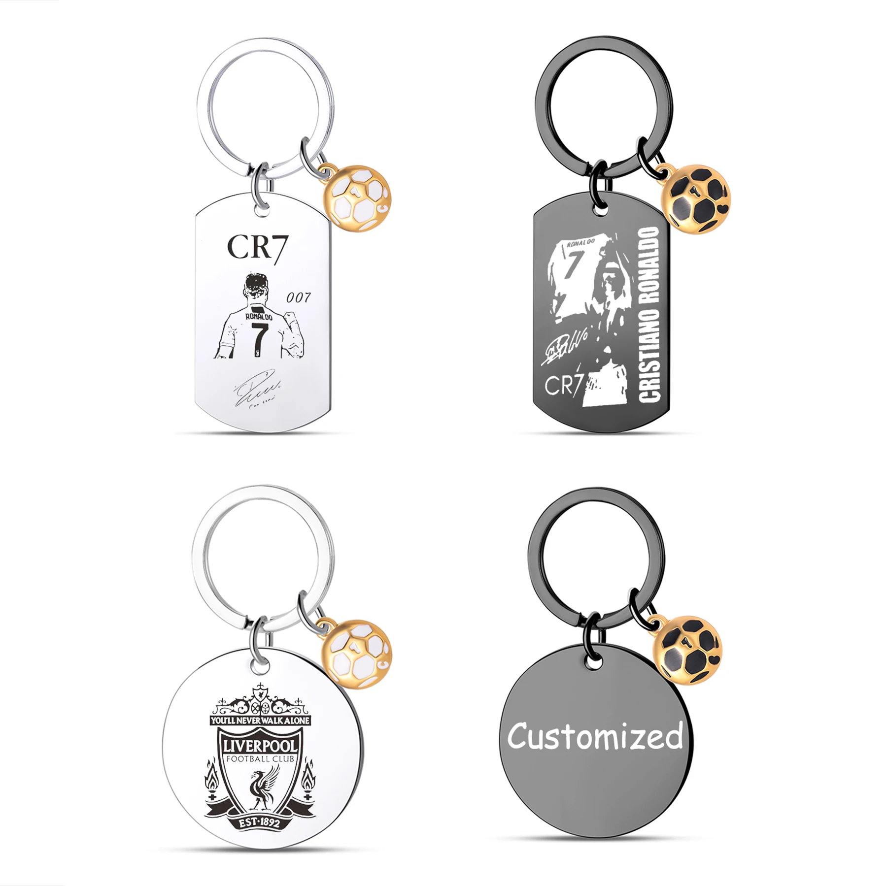 

1Piece Stainless Steel Keychain Gift In Memory of Football Soccer Star Lionel Messi Cristiano Ronaldo for Men Personalized Text