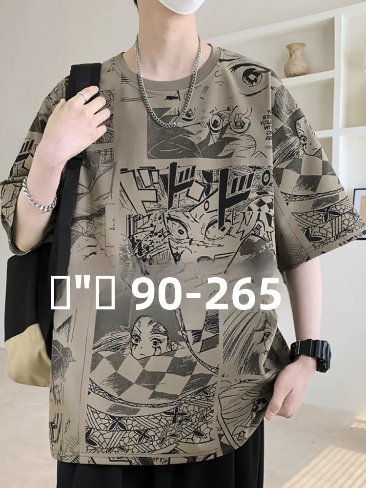 

Модная мужская футболка из ледяного шелка с коротким рукавом, летняя новинка, большие размеры, для полных мужчин, свободный крой, с принтом, новая модель