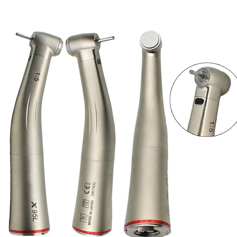 X95L Dental 1:5 Increasing Speed Handpiece Push Button Against Contra Angle LED Fiber Optic Handpiece Inner Water Red Ring