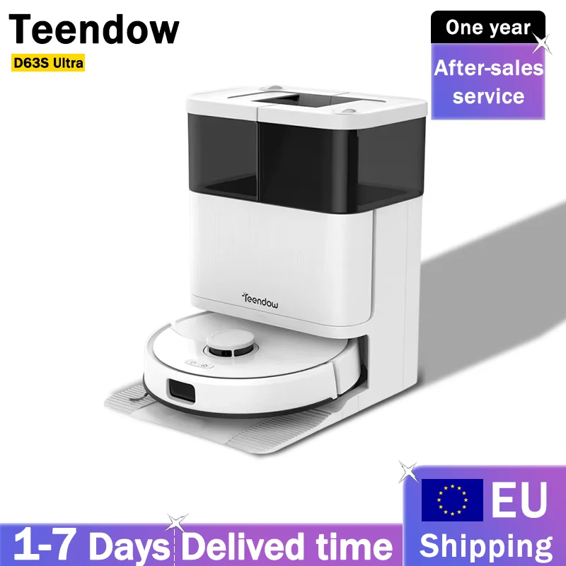 Teendow D63S Ultra Roboter-Staubsauger und Wischmopp, 10KPa Super-Saugkraft, Kantenreinigung, Automatische Mopp-Reinigung &amp; -Trocknung, Selbstentleerung, 160 Min. Laufzeit