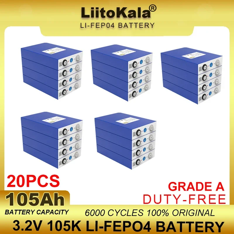 20pcs Grade A 3.2V 105Ah LiFePO4 battery Lithium iron phospha for 12V 24V inverter Electric Car travel Solar Batteries TAX FREE