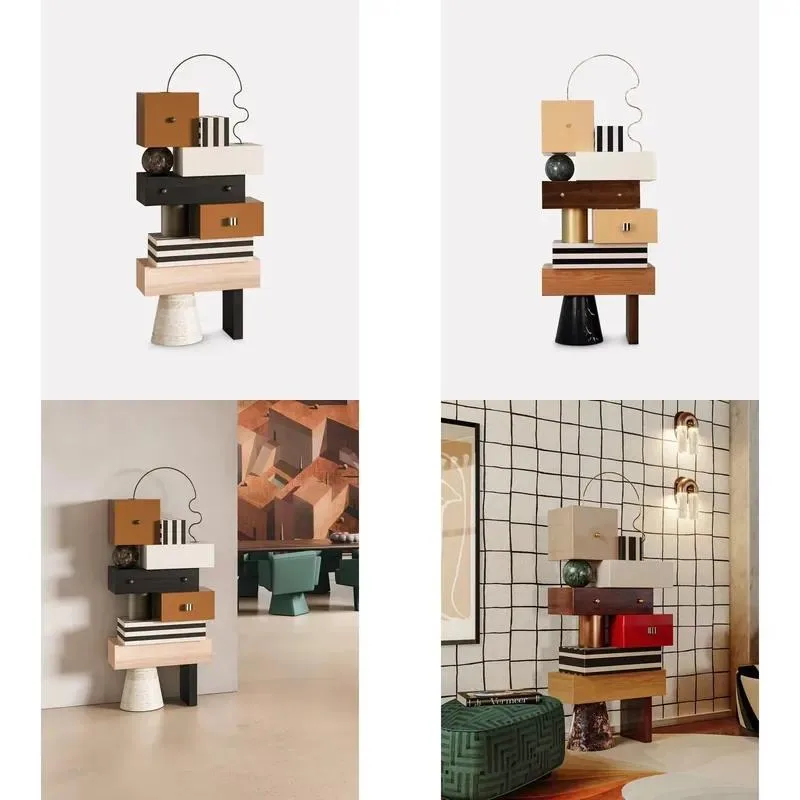 Postmodern Memphis Style Laminated Chest of Drawers Artistic Multi Layer Storage Cabinet for Living Room Home Decor Furniture
