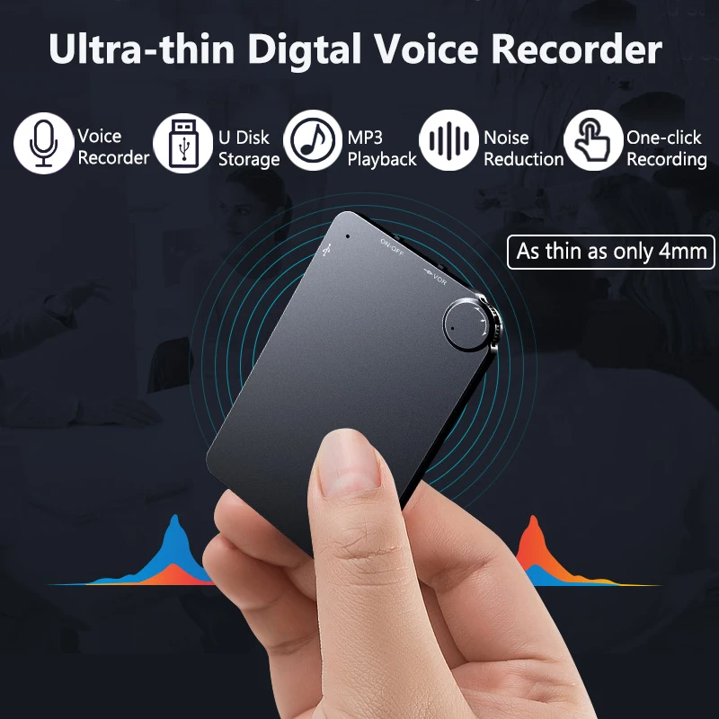 64GB Ultra-Thin Mini Voice Recorder 4-32GB Digtal Professional Sound Activated Dictaphone Noise Reduction Record MP3 Playback