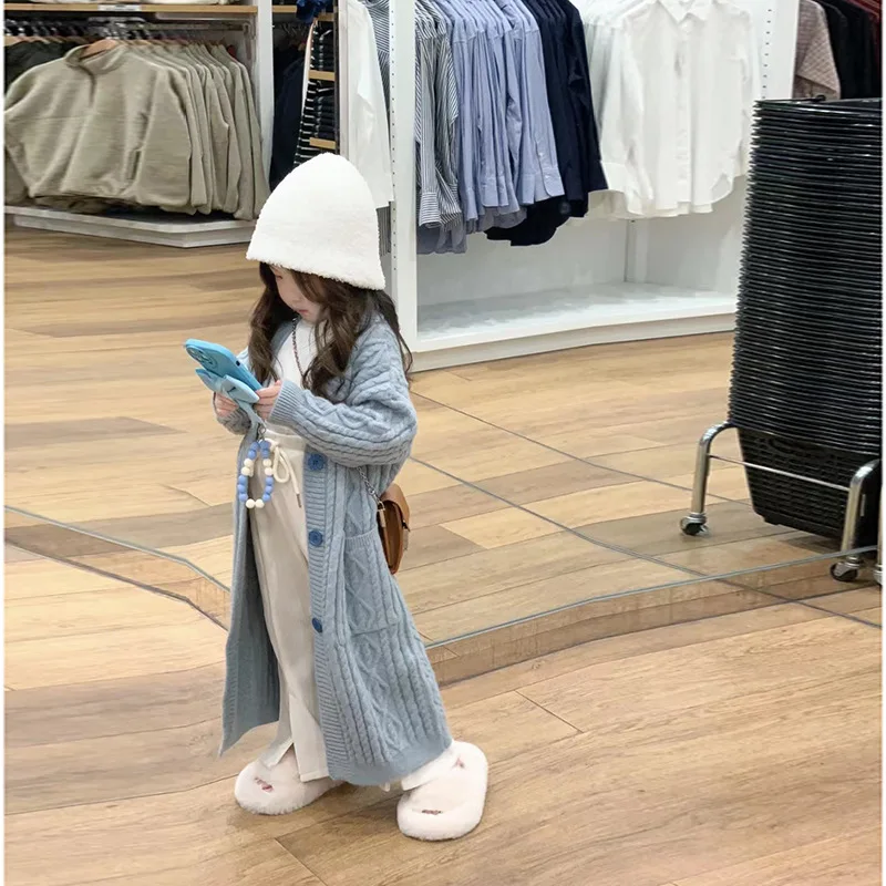 Autumn Winter New Style Girls Mid-length Long Sweater Jacket Leggings Pants Children's Clothing Outerwear Kids Coat Jacket