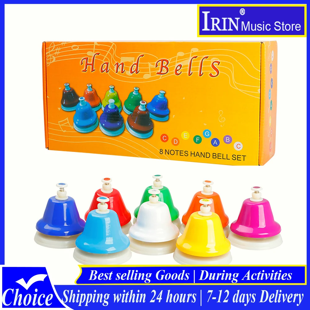 

IRIN 8 Note Diatonic Metal Bell Colorful Handbell Hand Percussion Bells Kit Musical Accessories for Kids Children for Learning