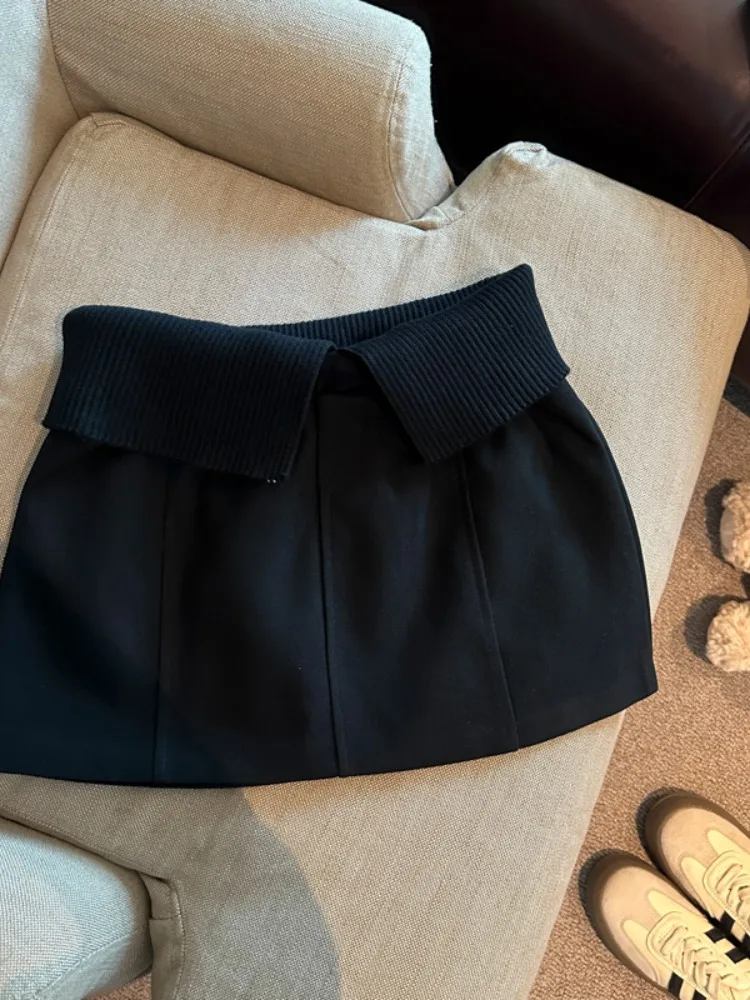 Gonna casual alla moda Donna Autunno Inverno Tweed Minigonna a vita alta Design patchwork Aderente Retro Chic Abito caldo ed elegante