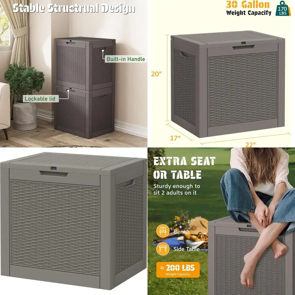 

Водонепроницаемый уличный ящик для хранения с запирающейся крышкой, для садовых инструментов и аксессуаров для патио, серый