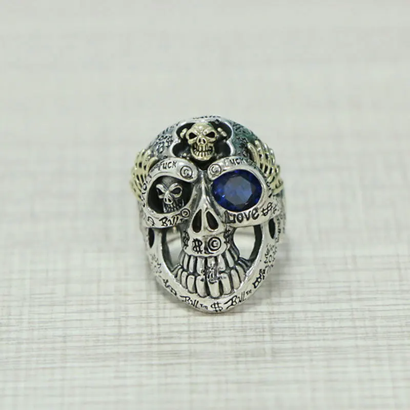 

Gothic Graffiti Skull Head Ring for Men's Pure Silver Hip Hop Trend Dominant and Bold Ins Small Form Design Ring