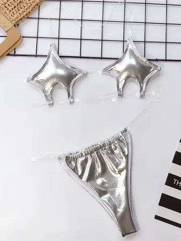 Micro Bikini Women Clear Strap Push Up Bra Neon Yellow Gold Transparent Swimsuit Women Triangle Bather Thong Swimwear Biquini