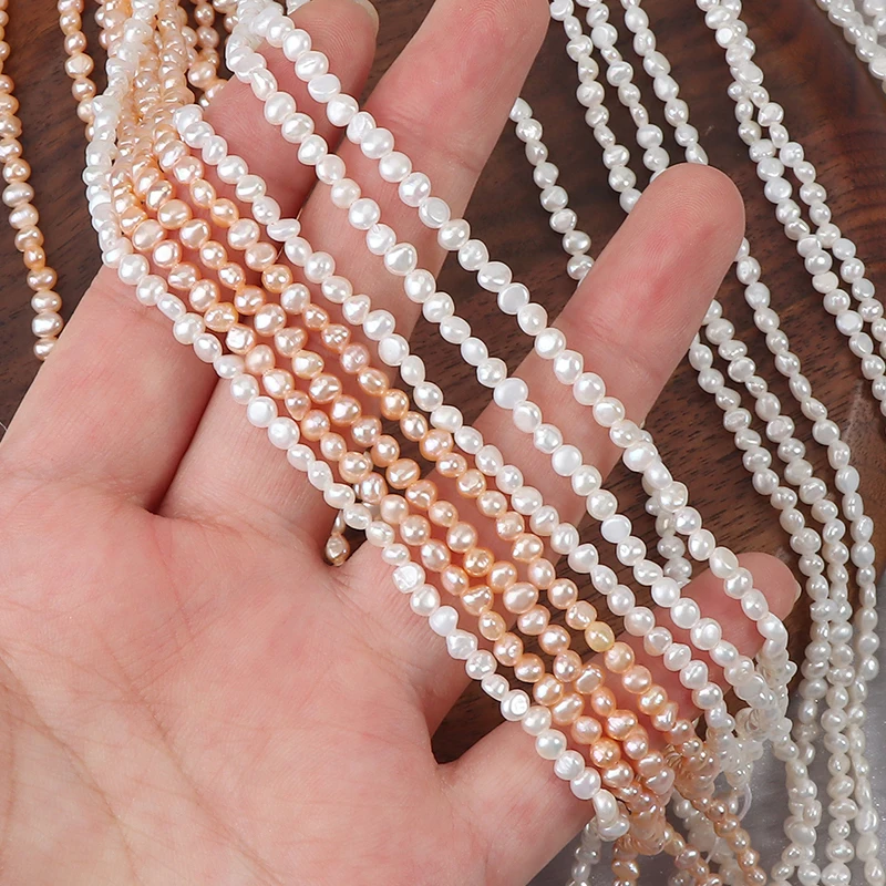Ultra-small mini Baroque 3mm side-hole, two-sided smooth, irregular shape natural freshwater pearls, DIY strand, 36cm.