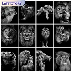 GATYZTORY Frame Lion Painting By Numbers For Adults Kits Black white Animals Modern Picture By Numbers Starter Kit For Diy Gift