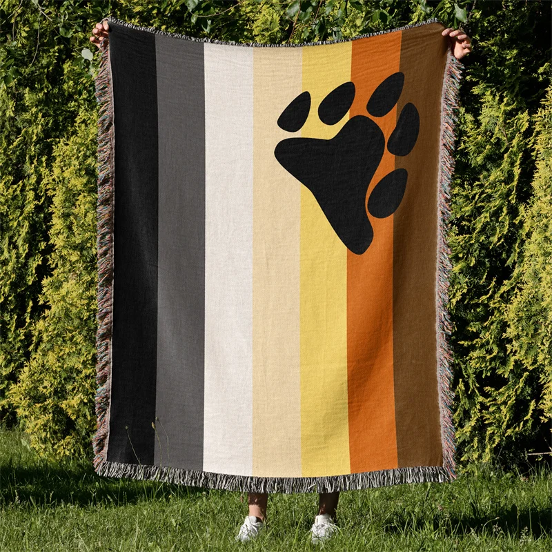 Aertemisi International Bear Brotherhood Flag Pride LGBT Rainbow Jacquard Fringed Woven Throw Blanket