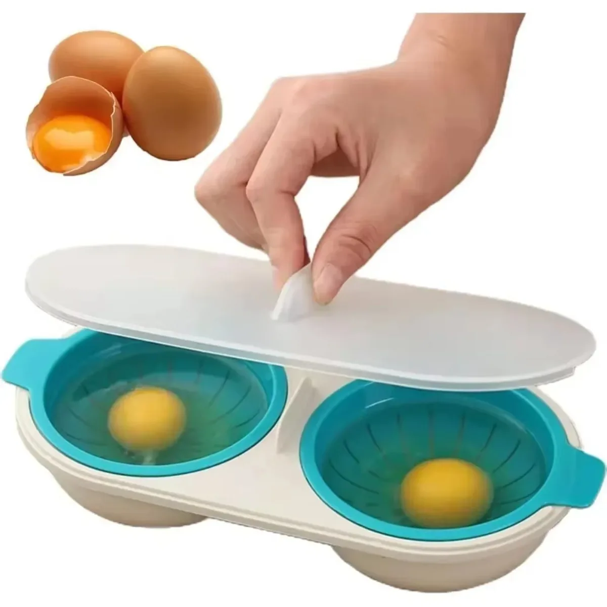 Microwave Egg Cooker 1PCS Double Cup Egg Boiler with Lid Non Stick Bottom Spring Mold Steamed Egg Maker Home Kitchen Tools