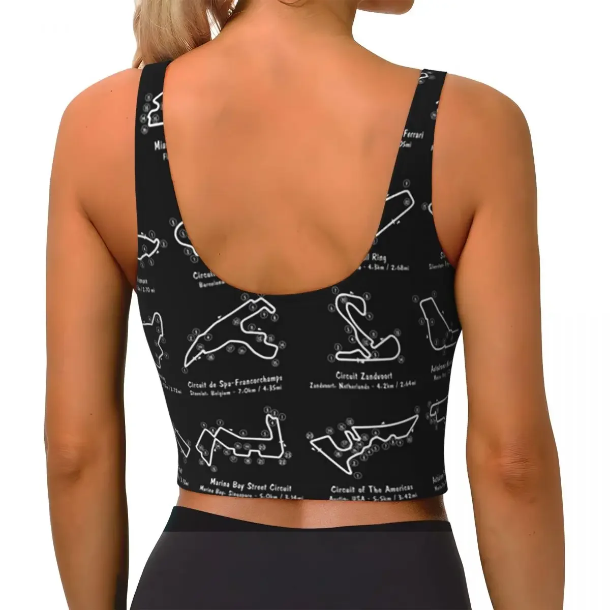 Custom F-1 Race Tracks Vertical Women Sports Bras High Impact Vest Gym Workout Yoga Crop Tank Top