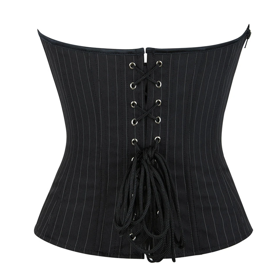 Becirzet Damen Overbust-Korsett mit Reißverschluss, gestreift, Schnür-Bustier, Taillenformer, Bauchkontrolle, Shapewear, Oberteil für Bürodamen – Detail 14