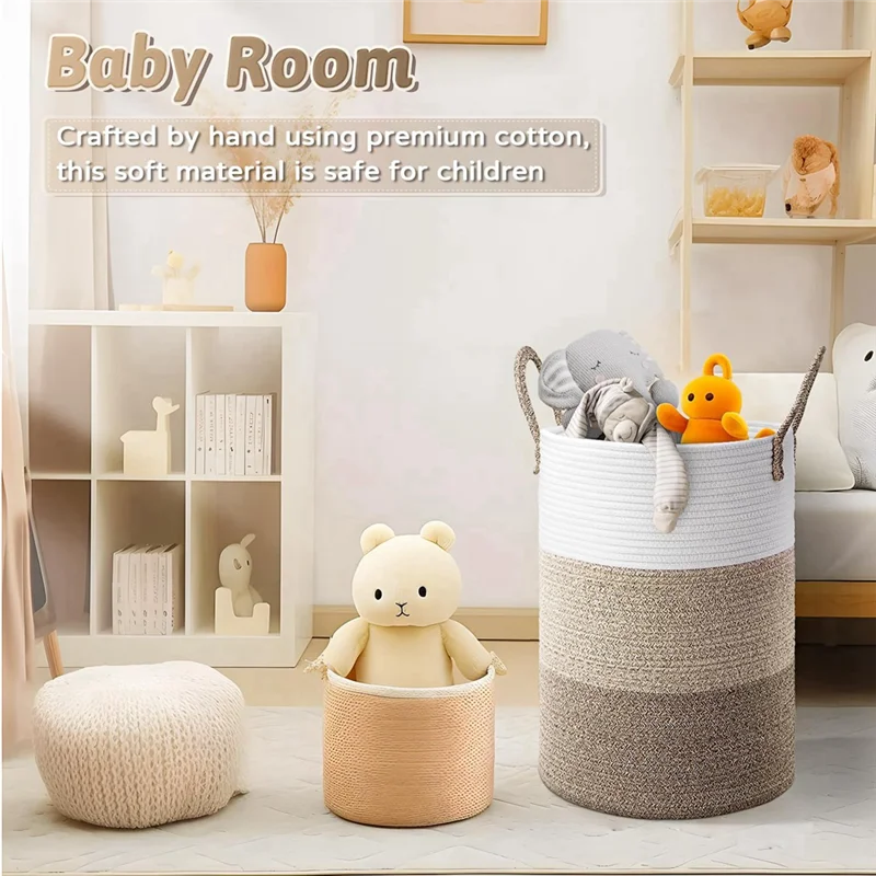 

ABWP-Foldable Dirty Clothes Basket Children's Toy Cotton Rope Laundry Basket, Used For Clothes, Toys, Storage.