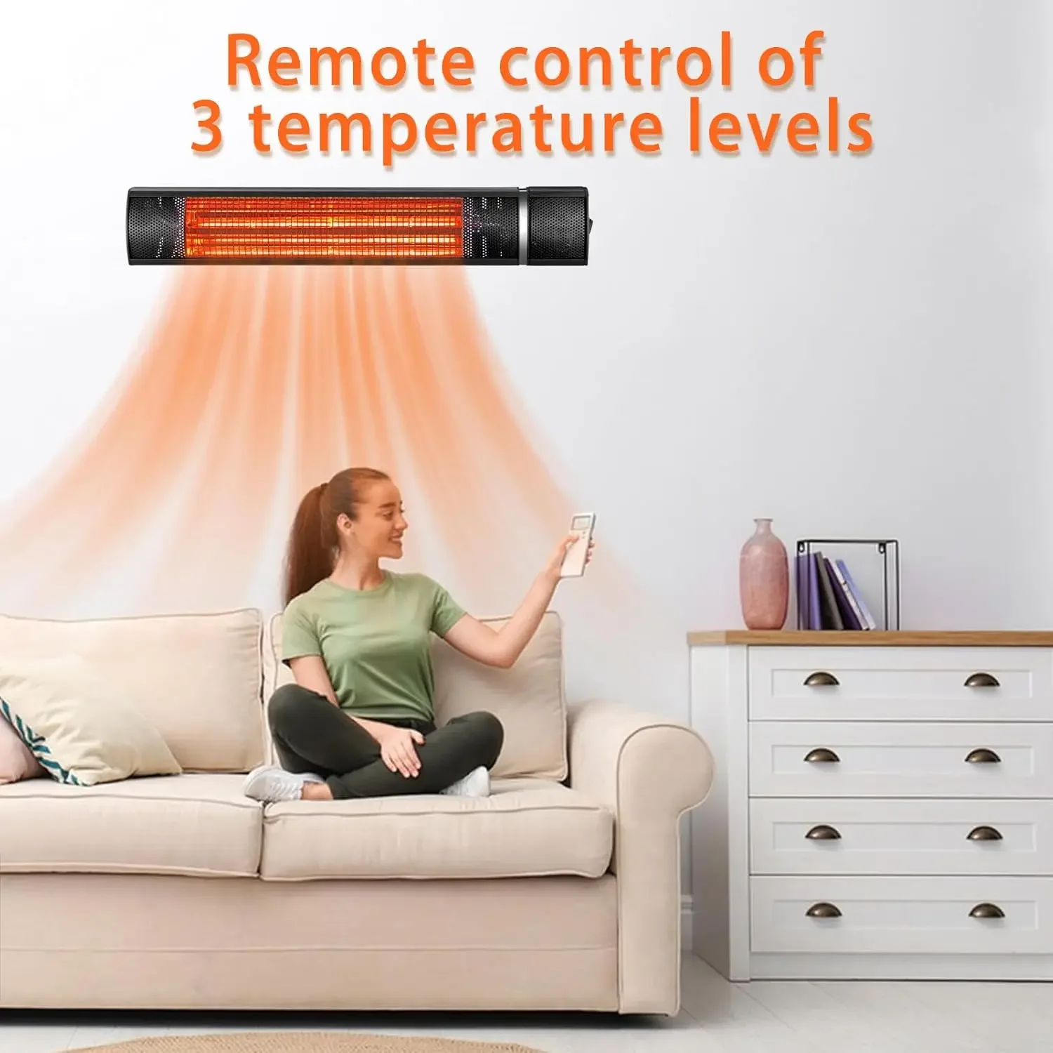 Обогреватель для патио для наружного использования, электрические инфракрасные обогреватели 1500 Вт с 3 уровнями, водонепроницаемый обогреватель для гаража, обогрев 3s