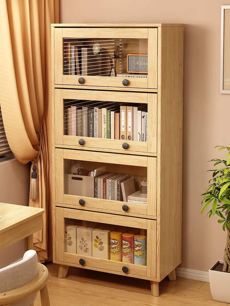 

Dust-proof glass door Solid wood rack with door Floor-to-ceiling household storage display cabinet