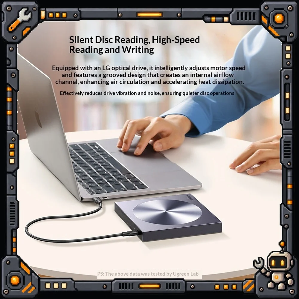 UGREEN CM337-80130 External DVD CD ROM Burner 24X Aluminum USB Type C Portable for Laptop PC