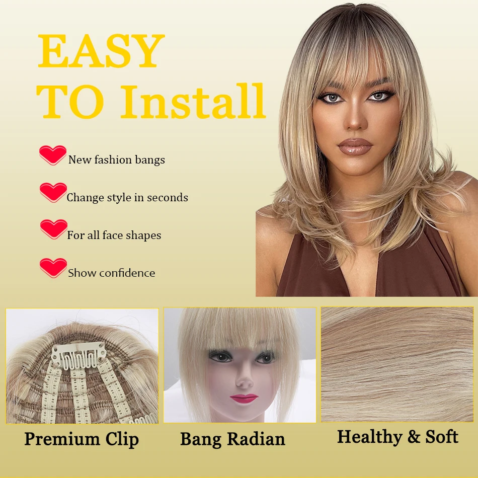 Straight Front Hair Neat Bangs Clip In Human Hair Extensions Bangs Extension Hairpiece Natural Fake Bang Hair Piece