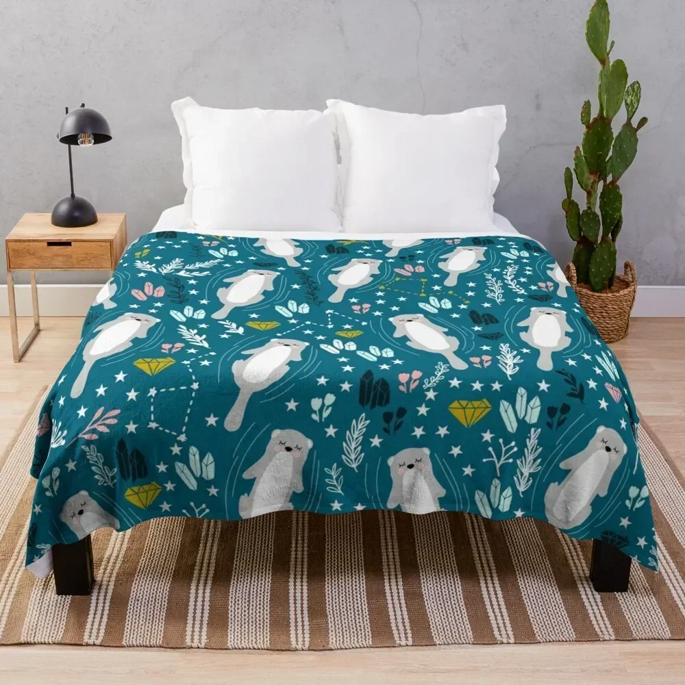 

Cute otters Throw Blanket Winter beds Multi-Purpose valentine gift ideas Stuffeds Blankets