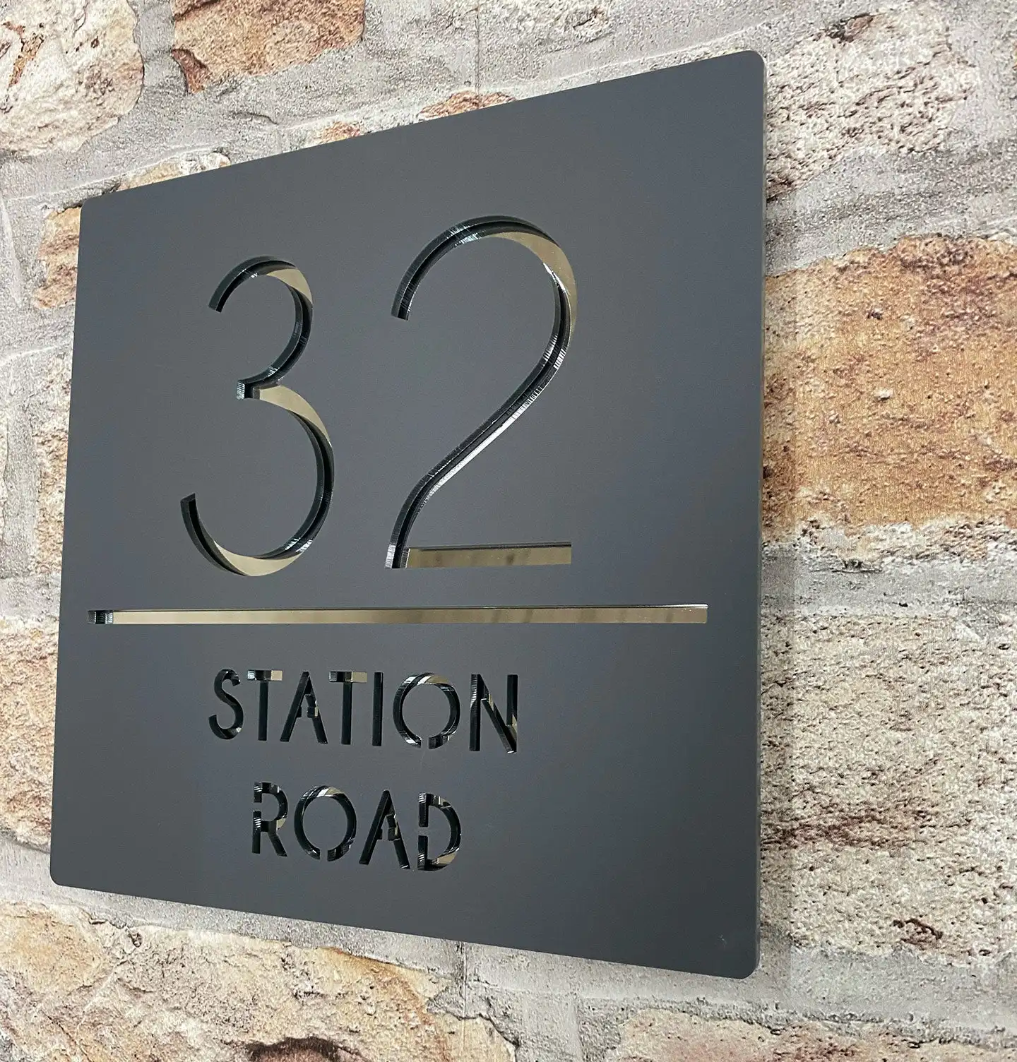 Custom Laser Cut House Signs Numbers Matt Black Acrylic Plaque With Gloss Backplate House Sign House Plaque - Personalised