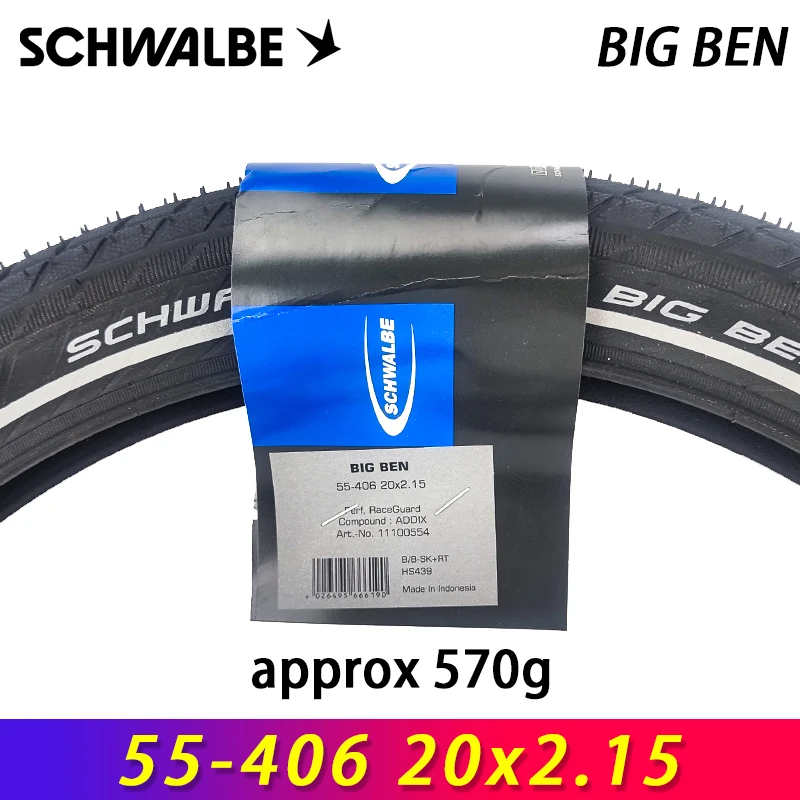 SCHWALBE Original BIG BEN 20x2.15 Black Reflex Wired Bicycle Tire for DAHON P8 Folding Bike City Bicycle Cycling Parts