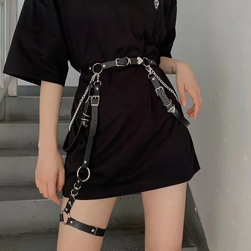 

Punk Waist Chain Belt Leather Black Hip Hop Fashion Body Belly Chain Party Leg Harness Garter Rave Jewelry For Women And Girls