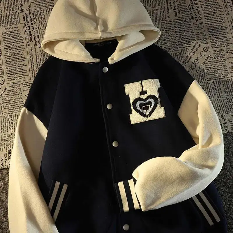 

Осенняя бейсбольная куртка большого размера 300 Pou, мужская верхняя одежда, модная куртка в стиле ретро с капюшоном для пар, свободный крой, унисекс