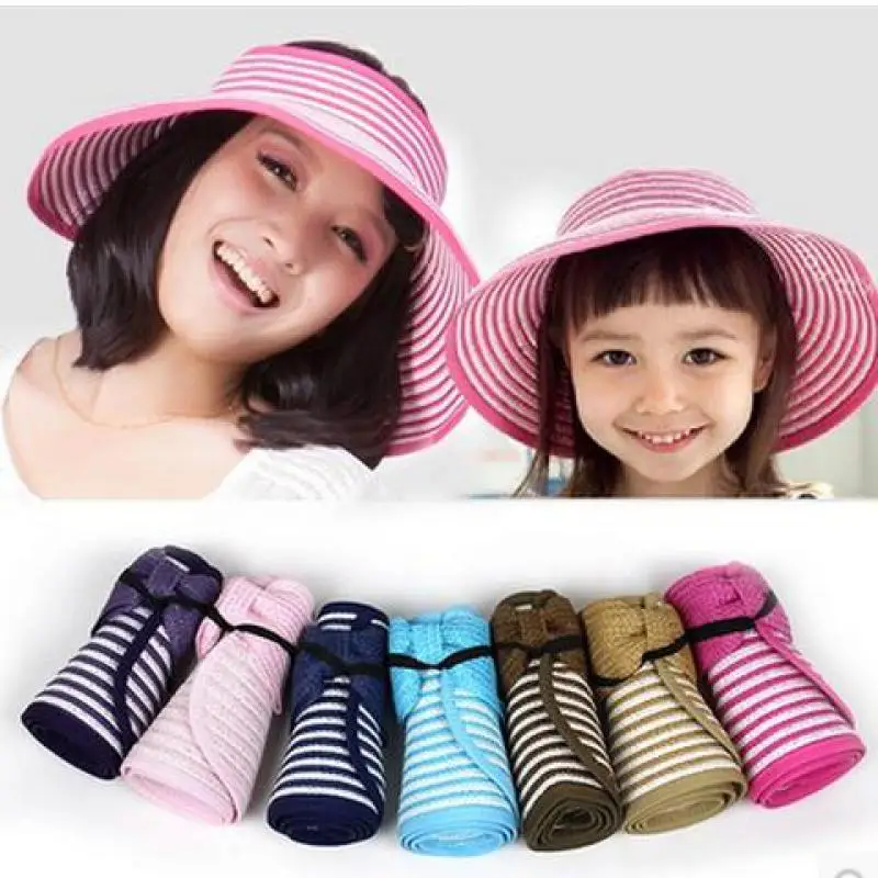 

Summer Hats For Women Children Sun Hat Visor Ladies Folding Large Wide Brim Parent Child Beach Hat Female Kids Chapeau Bone