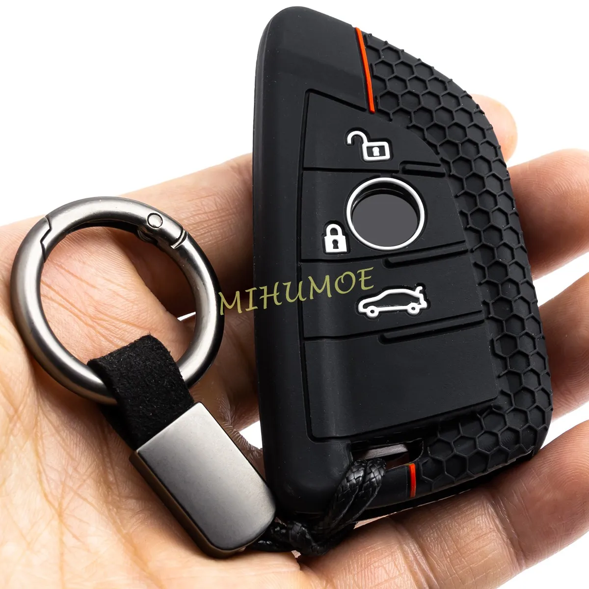 For BMW 1 2 3 4 5 6 7 8 Series iX3 X1 X2 X3 X4 X5 X6 X7 Silicone 3 Buttons Car Key Fob Ring Chain Cover Case Accessories