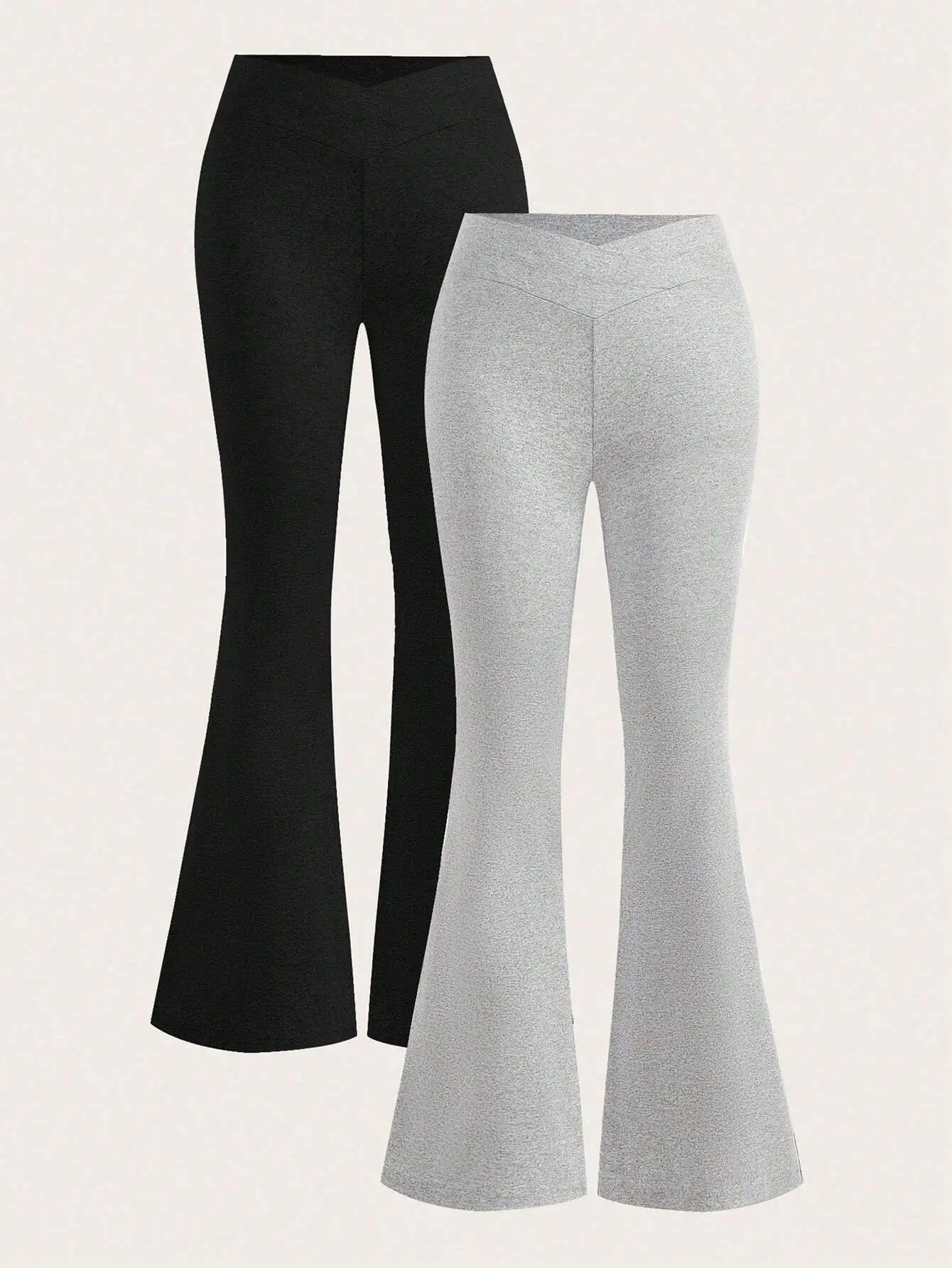 

Women's 2-Pack High-Waisted Flared Pants in Black & Grey, Slim Fit Casual Trousers