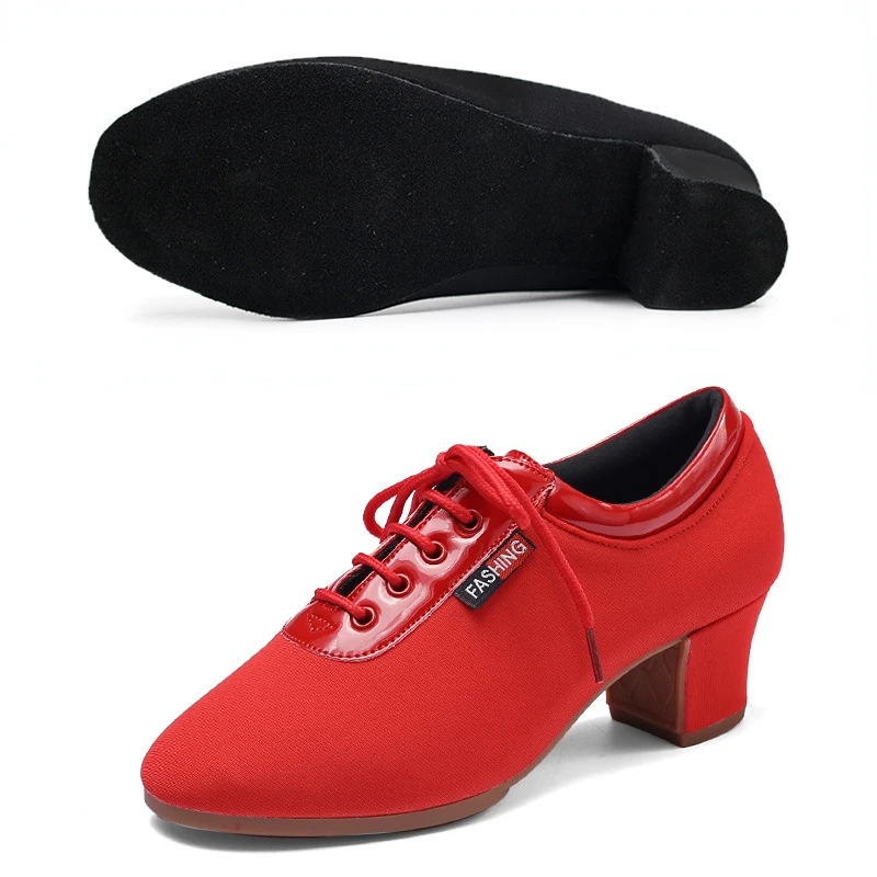 Chaussures de danse latine en tissu Oxford pour femmes, semelle droite Standard, pour salle de bal, compétition d'entraînement, chaussures de Sport modernes