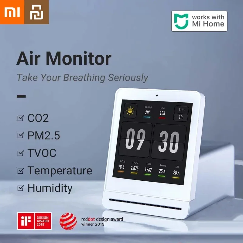 Xiaomi Air Detector 2 Smart Home Touch Screen Control Temperature Humidity Sensor CO2 PM2.5 Quality Monitor Work With Mijia App