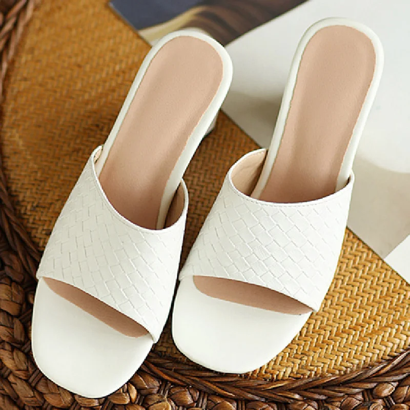 Brand Design Women\'s Slippers Elegant Summer Shoes For Women Block Heels White Black Sandals Ladies Party Outdoor Shoes Big Size